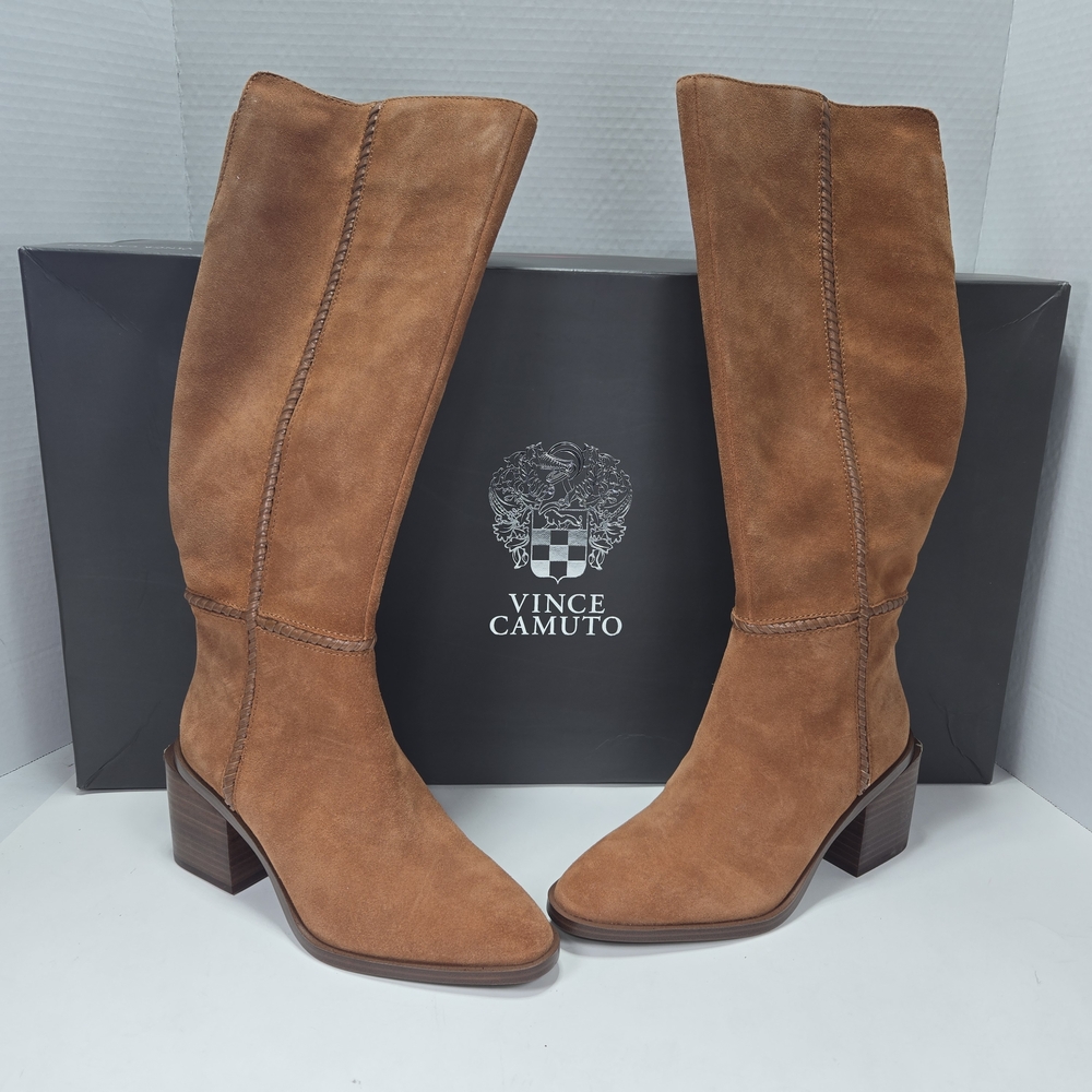 Vince Camuto Kaleeca Warm Caramel Suede Tall Riding Cowgirl Boots Women's Size 5